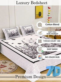 Myntra Elegant Homes White & Black Floral 400 TC King Bedsheet with 2 Pillow Covers