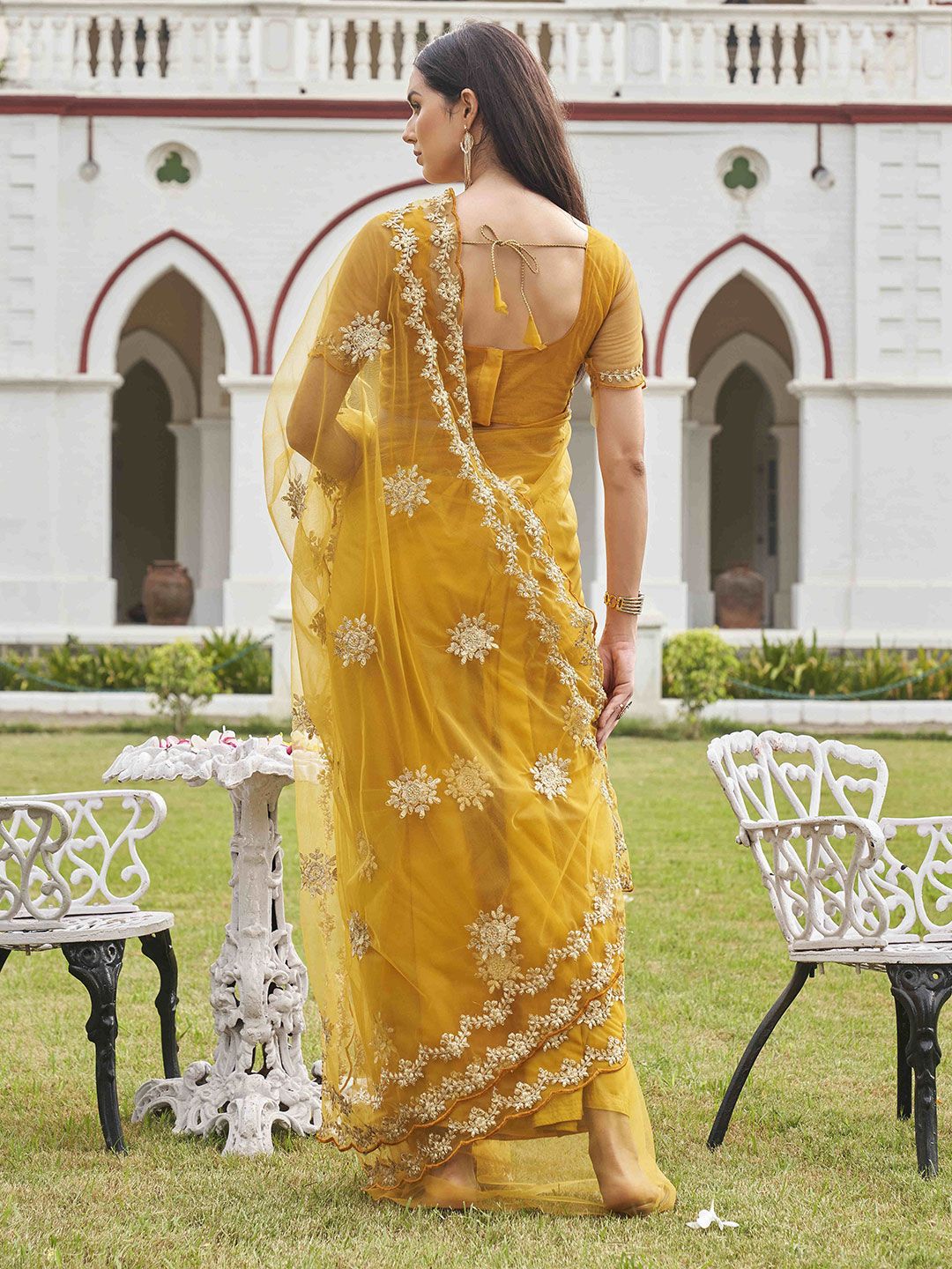 Tikhi Imli Embellished Embroidered Net Saree
