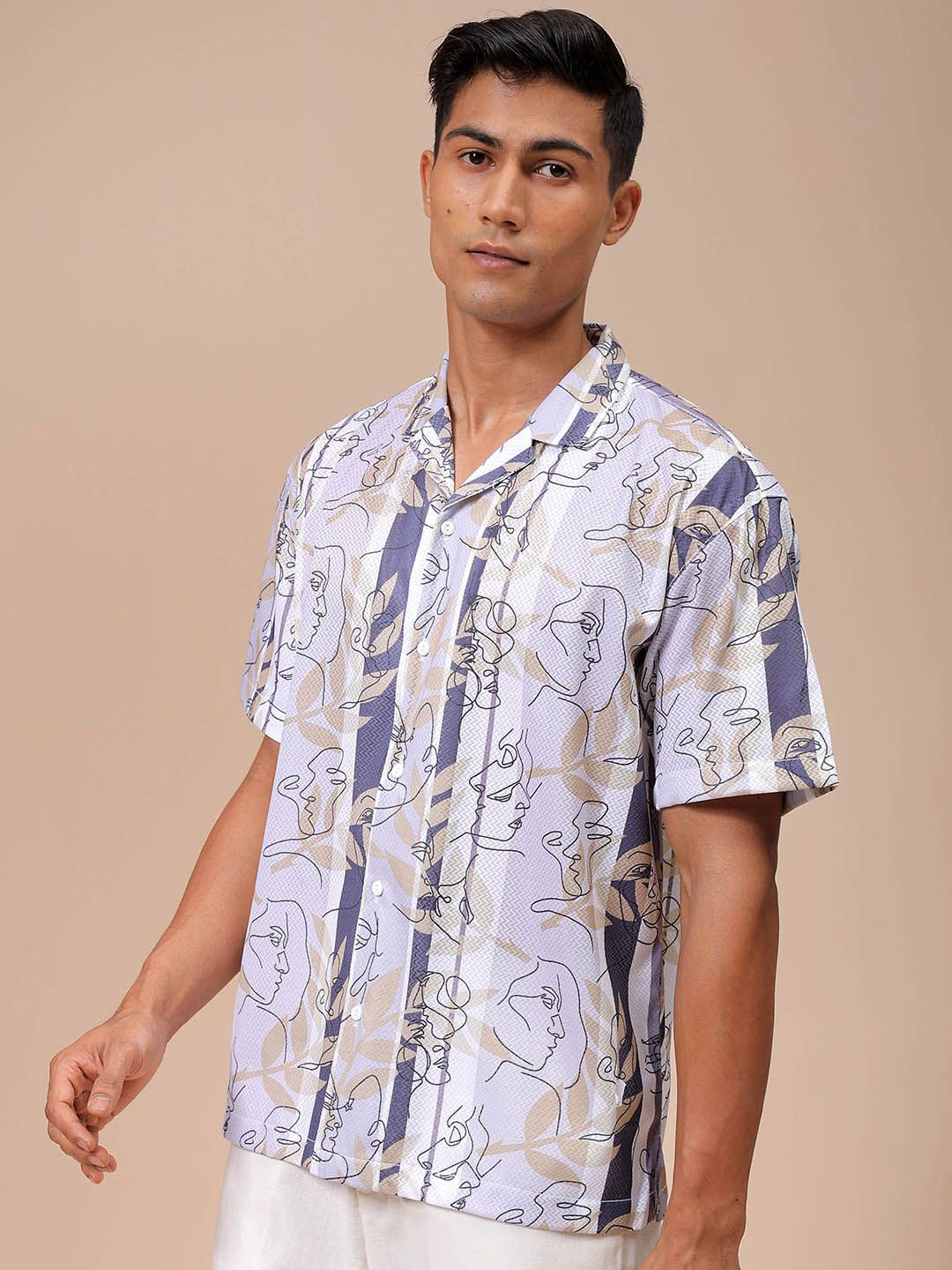 The Indian Garage Co Men Relaxed Fit Sketch Art  Printed Textured Resortwear Shirt