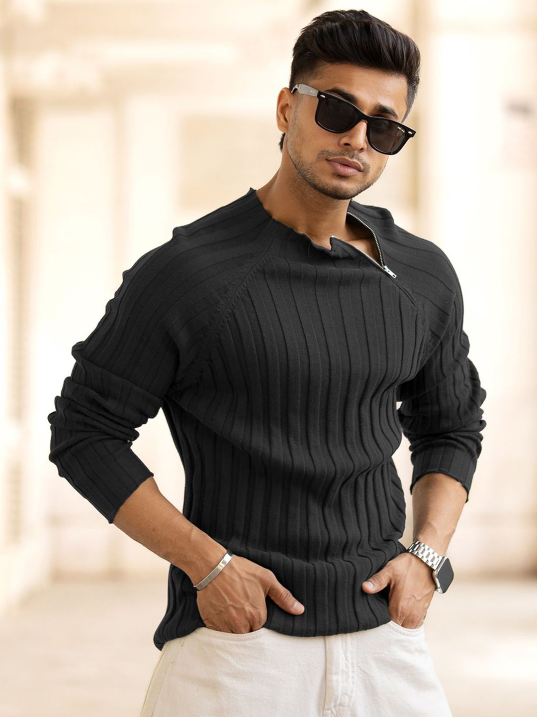 Powerlook Men Striped Round Neck Cotton T-shirt