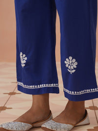 House of Chikankari Women Kurta Biasa Biru dengan Set Seluar