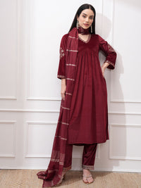 Vishudh Women Ethnic Motifs Embroidered Regular Kurta with Trousers & With Dupatta