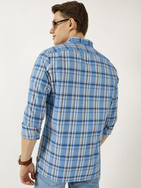 Thomas Scott Men Classic Spread Collar Tartan Checked Cotton Slim Fit Casual Shirt