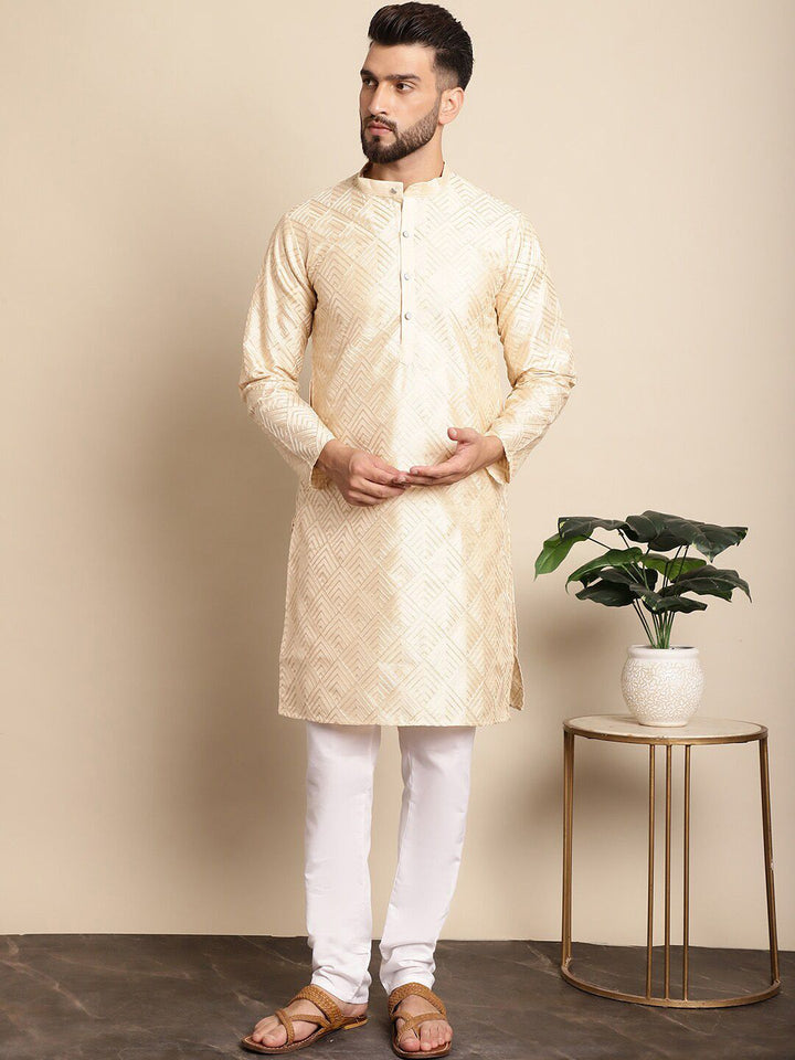 Anouk Geometric Embroidered Dupion Silk Kurta with Pyjamas