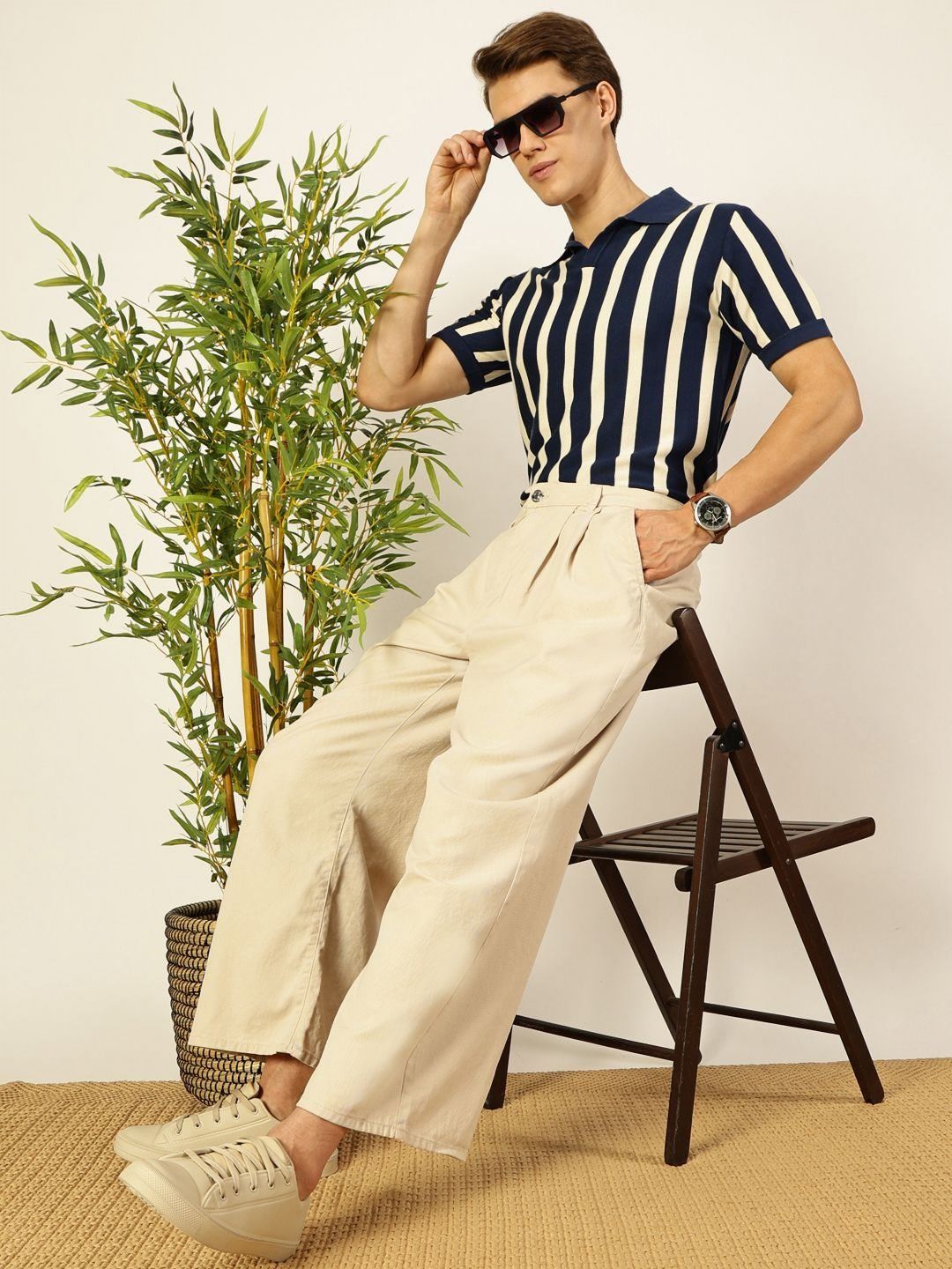 Thomas Scott Men Bio Finish Striped Polo Collar Cotton T-shirt