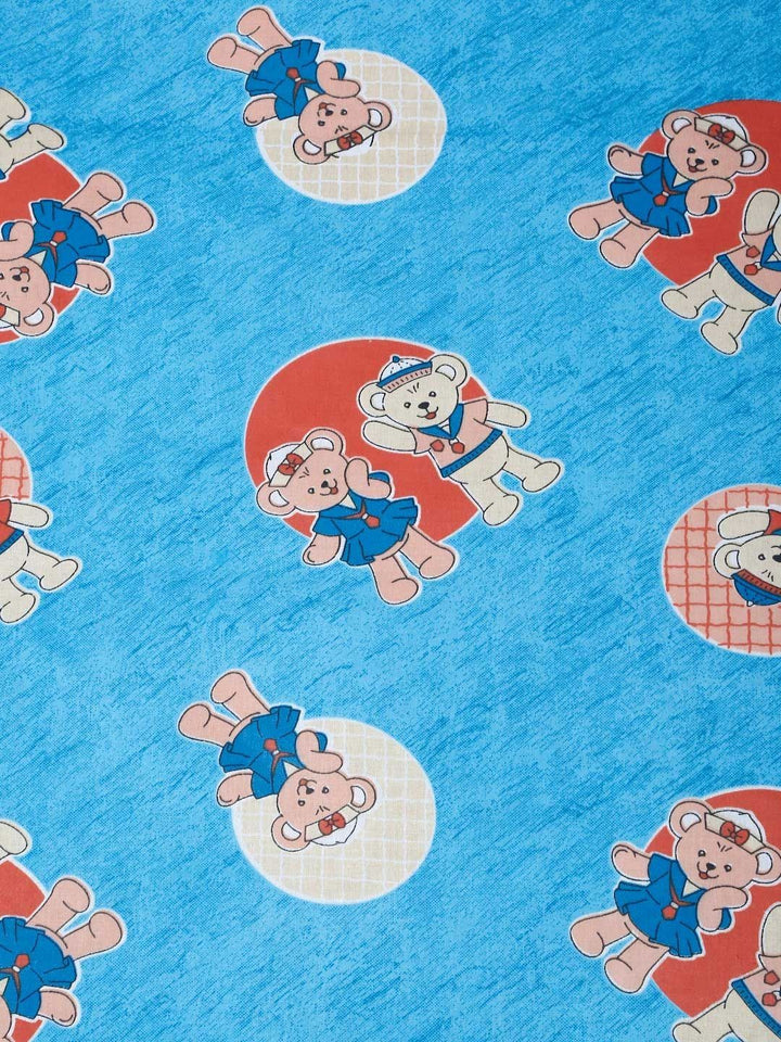 KLOTTHE Blue Cartoon Printed Fitted 400 TC Cotton King Bedsheet & 2 Pillow Covers