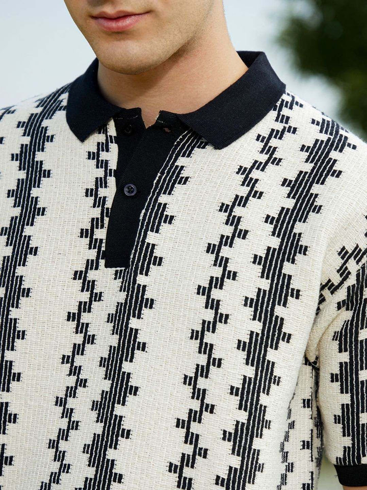 Campus Sutra Men Striped Polo Collar Cotton T-shirt