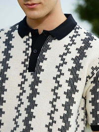 Campus Sutra Men Striped Polo Collar Cotton T-shirt