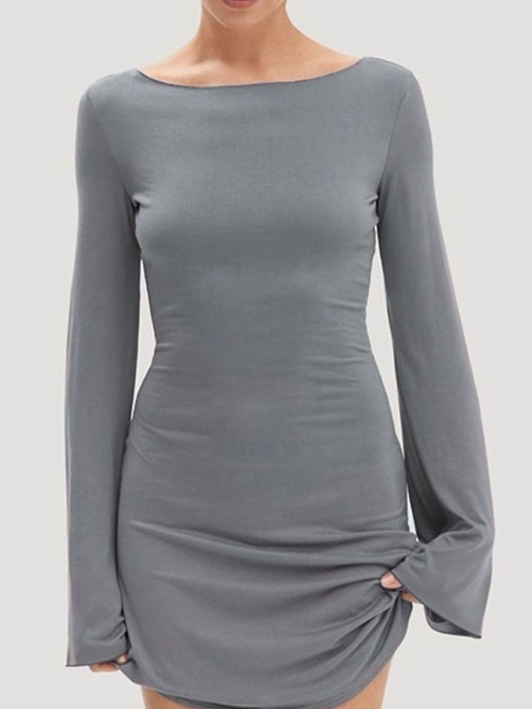 DressBerry Women Boat Neck Bell Sleeves Bodycon Dress