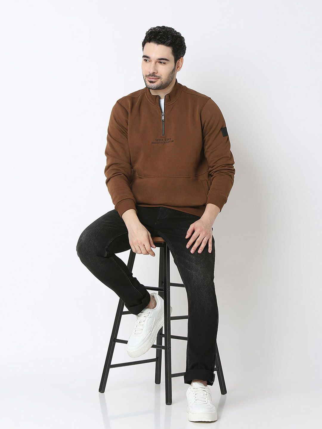 SPYKAR Men Mock Collar Cotton Sweatshirt