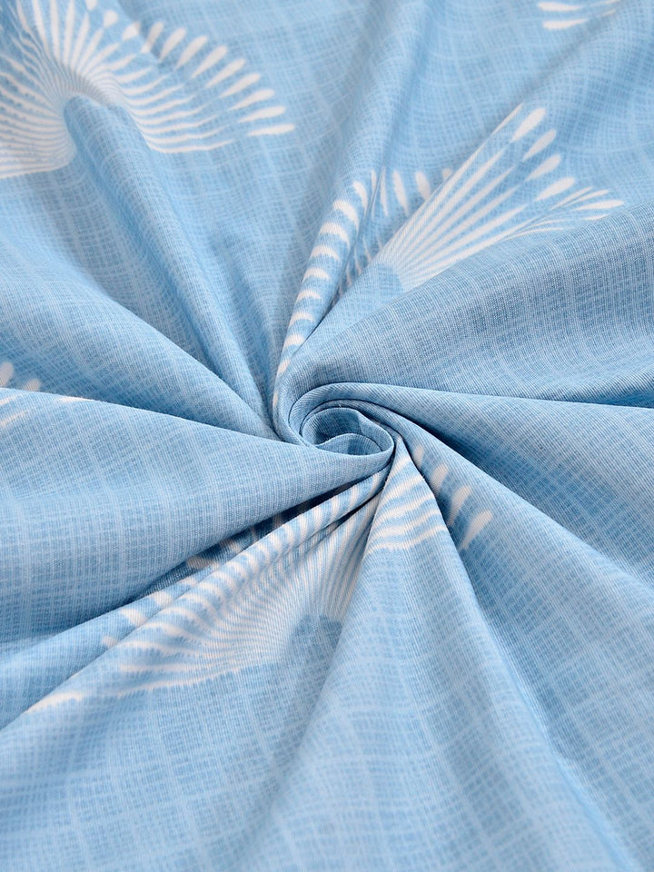 KLOTTHE Blue Geometric Printed Fitted 300TC Double King Bedsheet With 2 Pillow Cover