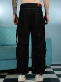 Eszett Men Black Baggy High-Rise Easy Wash Cargos Seluar