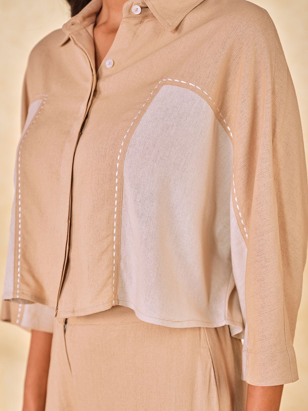 AND Colourblocked Shirt Collar Three-Quarter Sleeves Shirt With Trouser