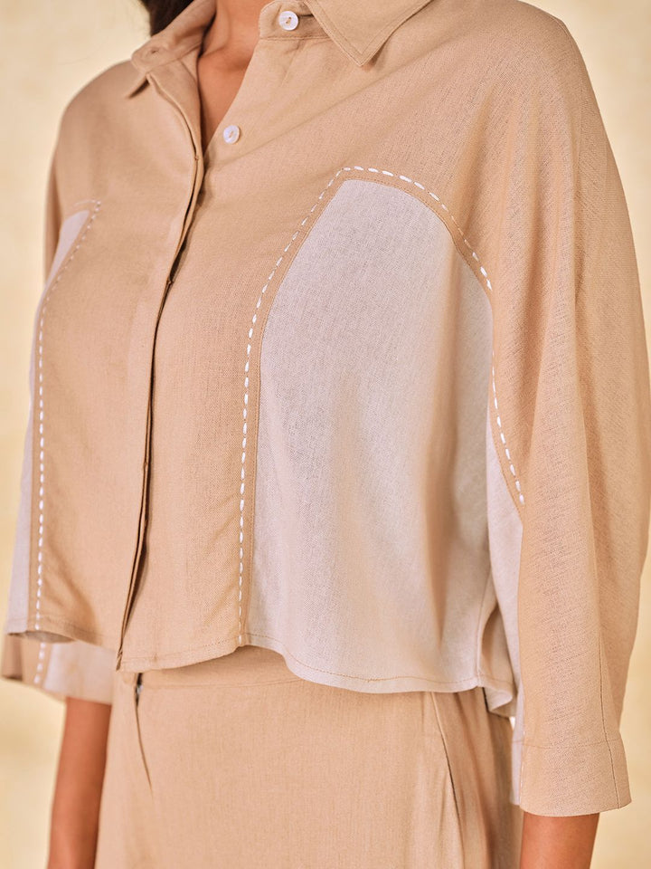 AND Colourblocked Shirt Collar Three-Quarter Sleeves Shirt With Trouser