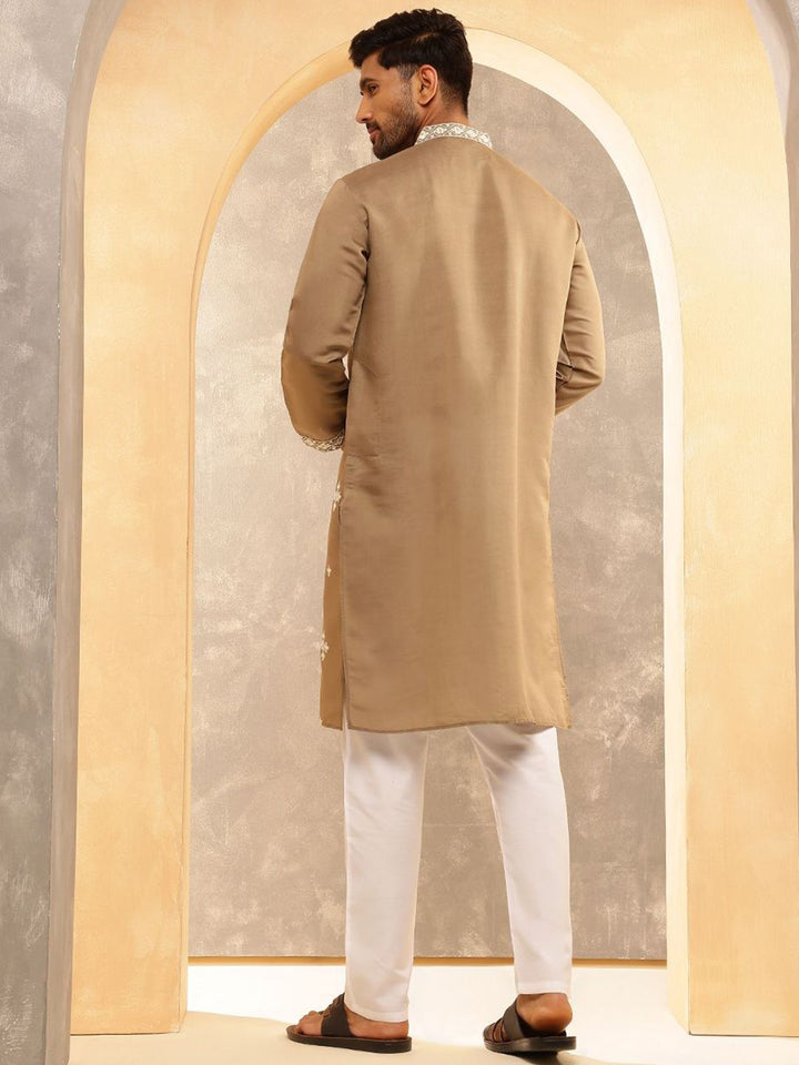 Anouk Geometric Embroidered Mirror Work Cotton Silk Straight  Kurta with Pyjamas