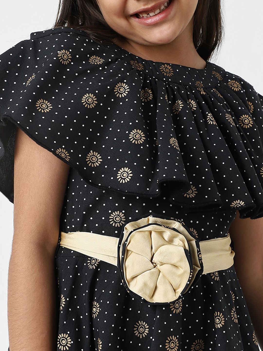 Nauti Nati Girls Printed Cotton Frock with Belt