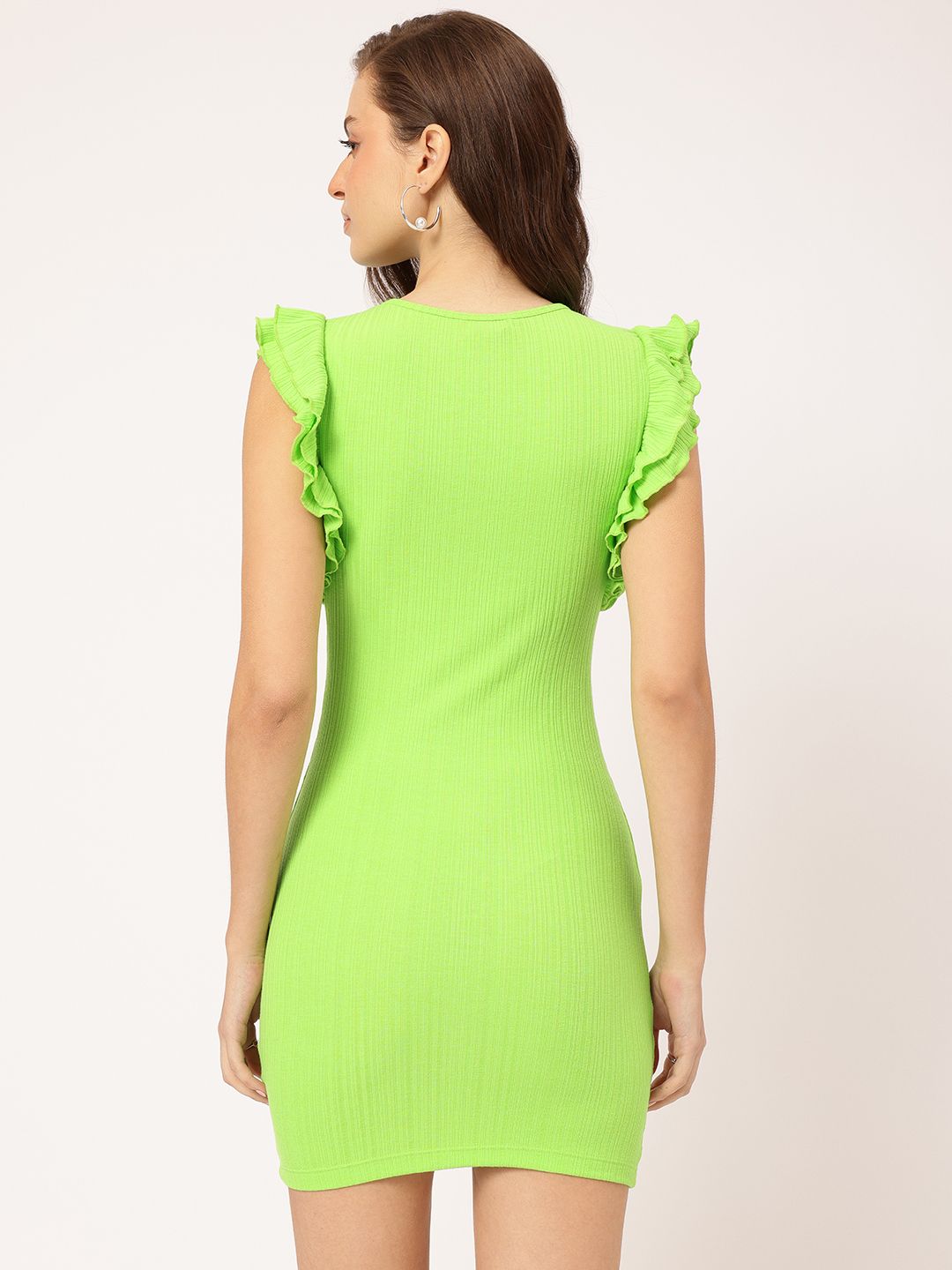 DressBerry Romantic Casual Ruffled Ribbed Mini Bodycon Dress