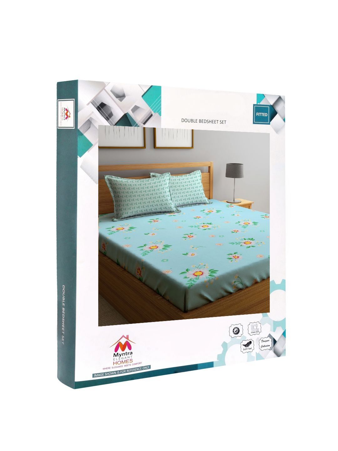 Myntra Elegant Homes Blue & White Floral 300 TC King Bedsheet with 2 Pillow Covers