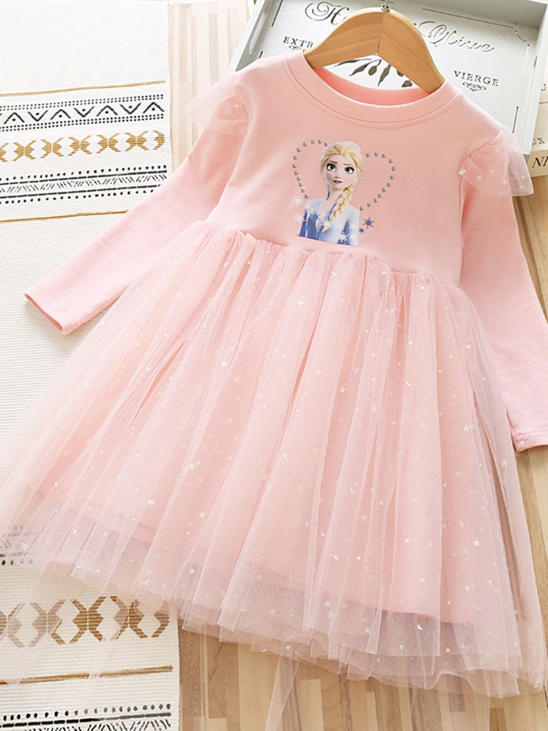 YK Girls Cartoon Characters Printed Fit & Flare Knee Length Dress