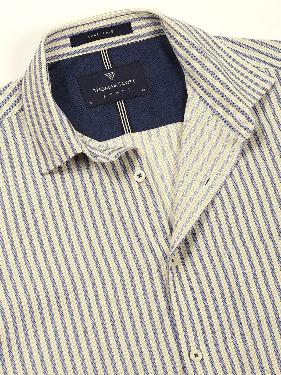 Thomas Scott Men Smart Spread Collar Pinstripes Striped Cotton Formal Shirt