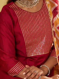 Indo Era Chevron Embroidered Sequinned Liva A-Line Kurta With Trousers & With Dupatta