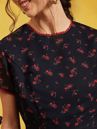 Quiero Women Floral Dicetak leher bulat a-line