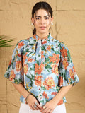 Berrylush Women Floral Printed Tie-Up Neck Georgette Top