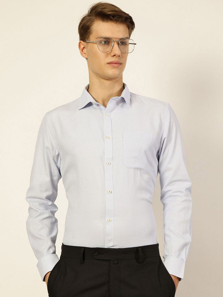 Thomas Scott Men Smart Spread Collar Micro Checked Cotton Formal Shirt