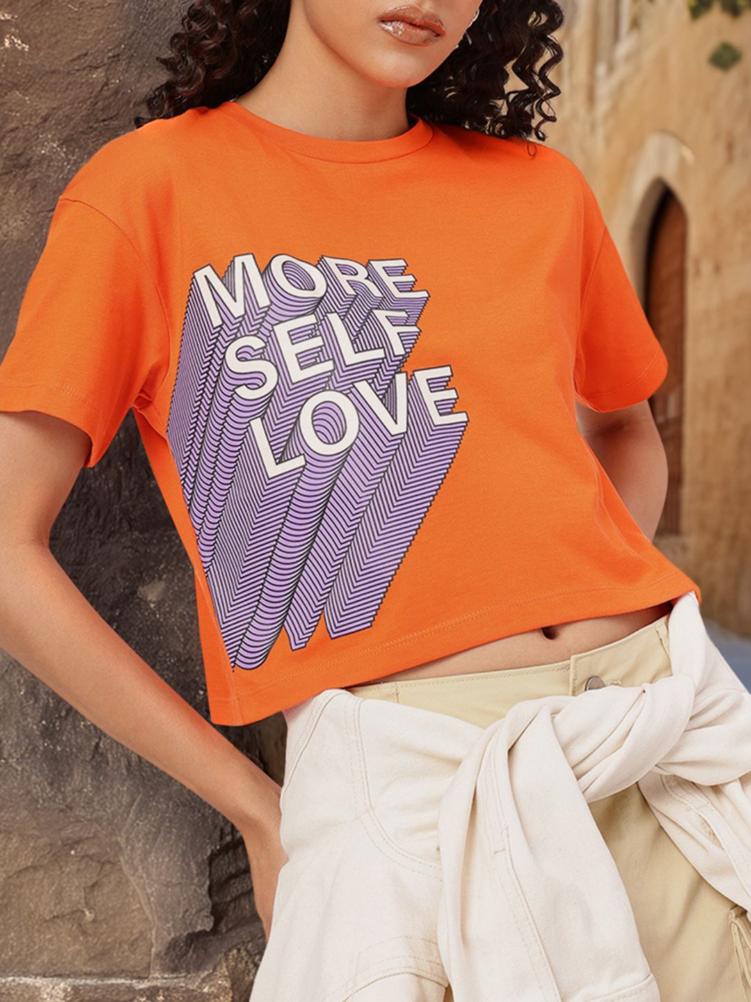 DressBerry Tangerine Sizzle Typography Boxy T-shirt