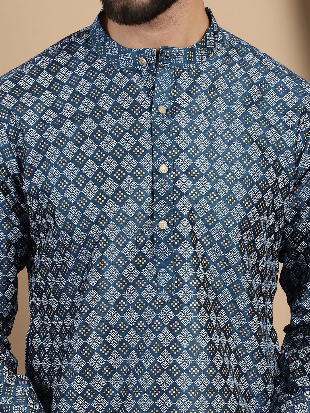 Motif Etnik Anouk Bercetak Kolar Mandarin Lengan Panjang Kurta Lurus dengan Churidar