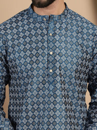Motif Etnik Anouk Bercetak Kolar Mandarin Lengan Panjang Kurta Lurus dengan Churidar