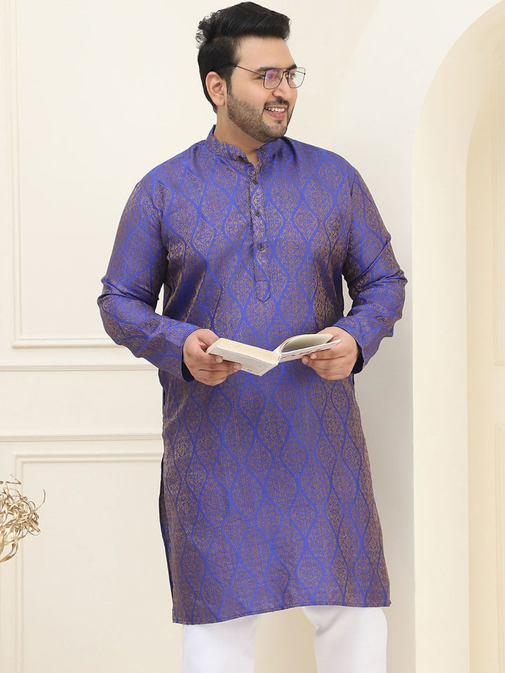 SOJANYA PLUS Ethnic Motifs Woven Design Band Collar Straight Jacquard Kurta