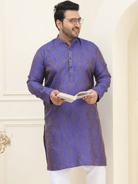 SOJANYA PLUS Ethnic Motifs Woven Design Band Collar Straight Jacquard Kurta