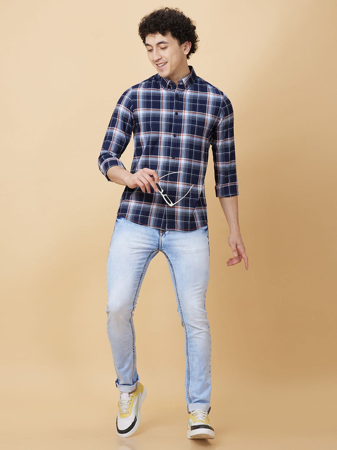 Being Human Men Classic Slim Fit Button-Down Collar Tartan Checked Cotton Casual Shirt