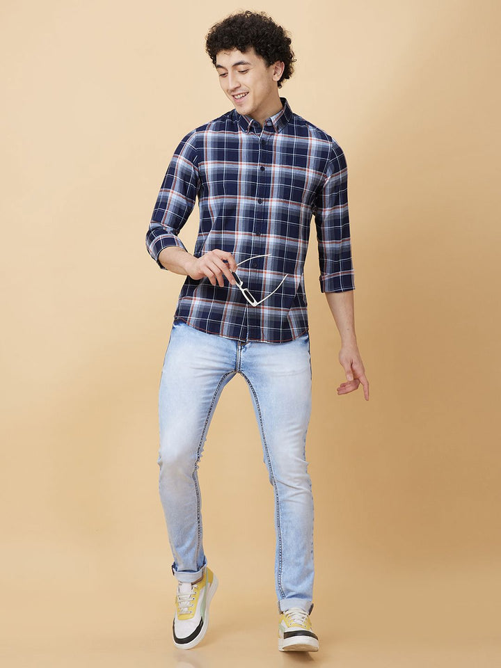 Being Human Men Classic Slim Fit Button-Down Collar Tartan Checked Cotton Casual Shirt