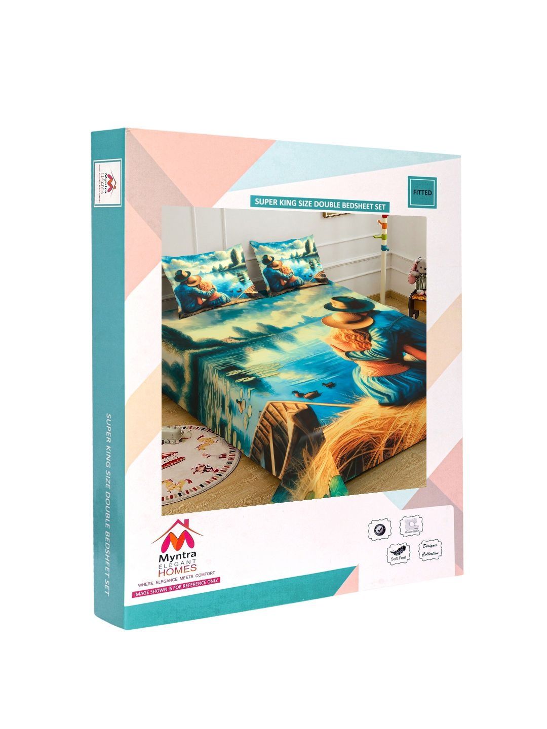 Myntra Elegant Homes Blue 400 TC Cadar Katil King dengan 2 Sarung Bantal