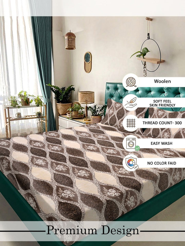 Myntra Elegant Homes Brown & Beige Geometric Dilengkapi Set Cadar King 300 TC- 250X225 cm