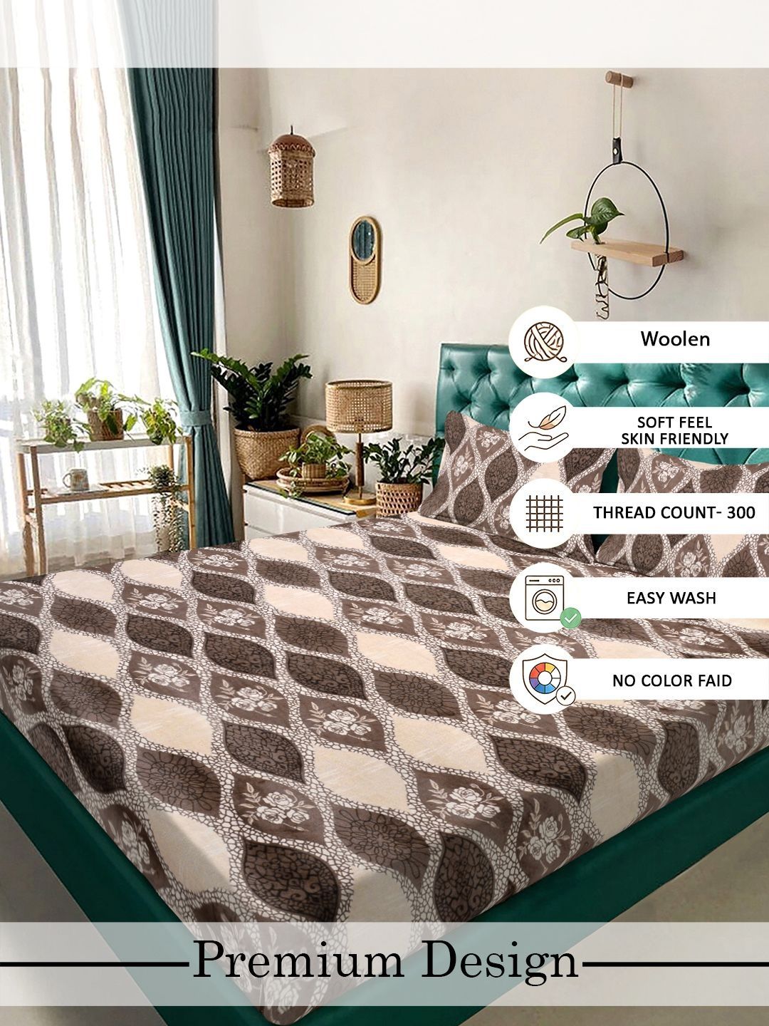 Myntra Elegant Homes Brown & Beige Geometric Dilengkapi Set Cadar King 300 TC- 250X225 cm