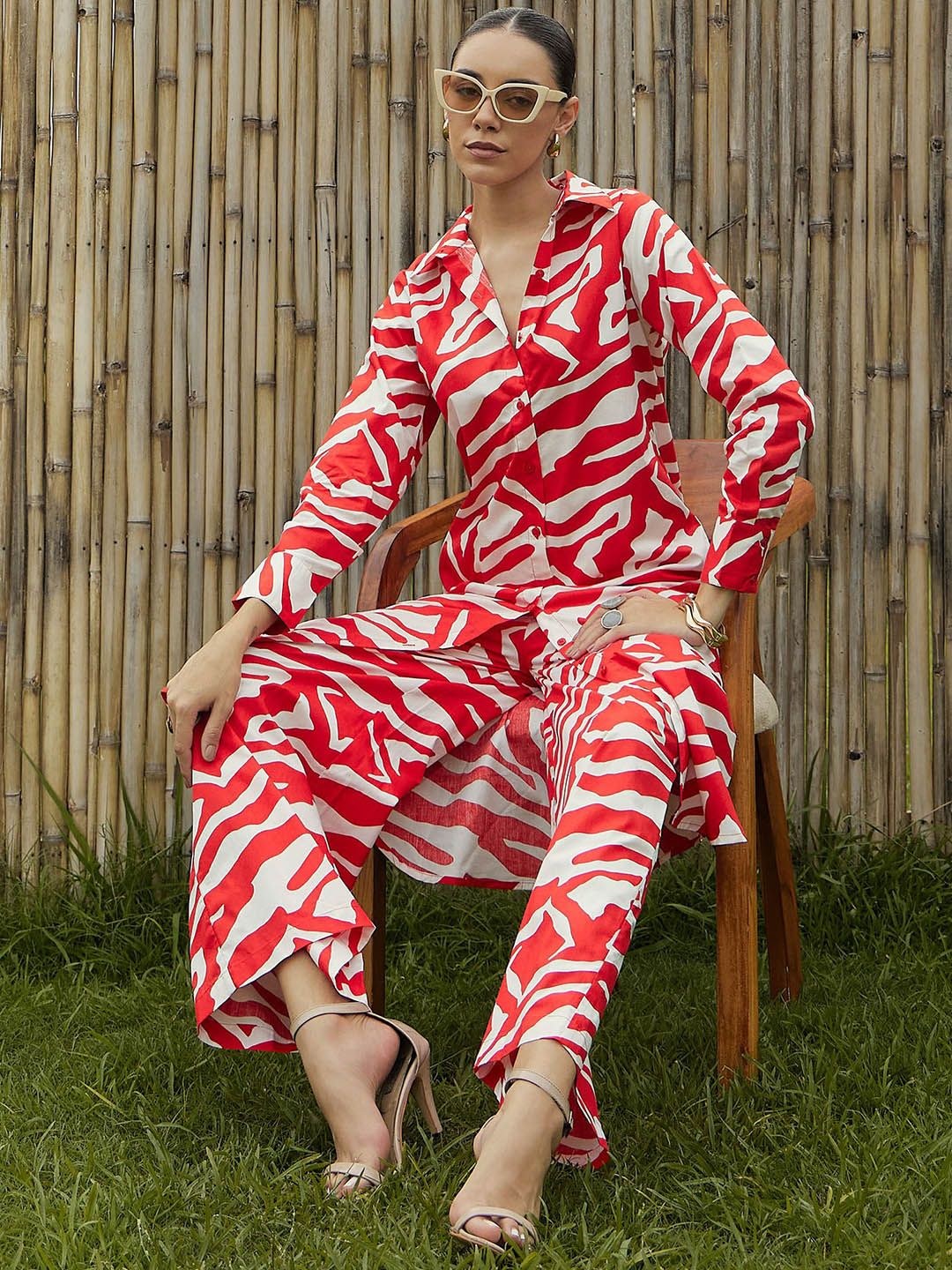 Pink Paprika by SASSAFRAS Floral Printed Pure Cotton Shirt With Palazzo
