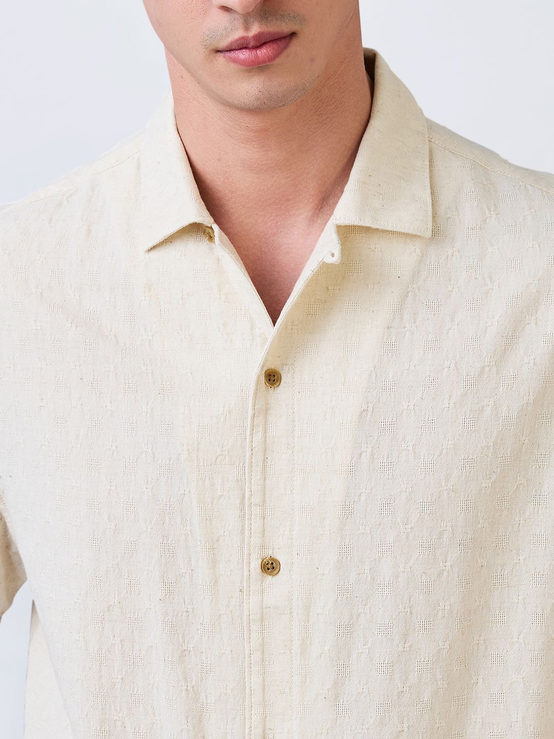 SPYKAR Men Relaxed Fit Cuban Collar Textured Cotton Casual Shirt