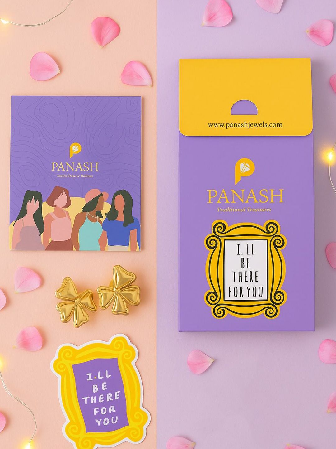 VOGUE PANASH Anting-anting Stud Busur Berwarna Emas dengan Magnet Peti Sejuk Percuma