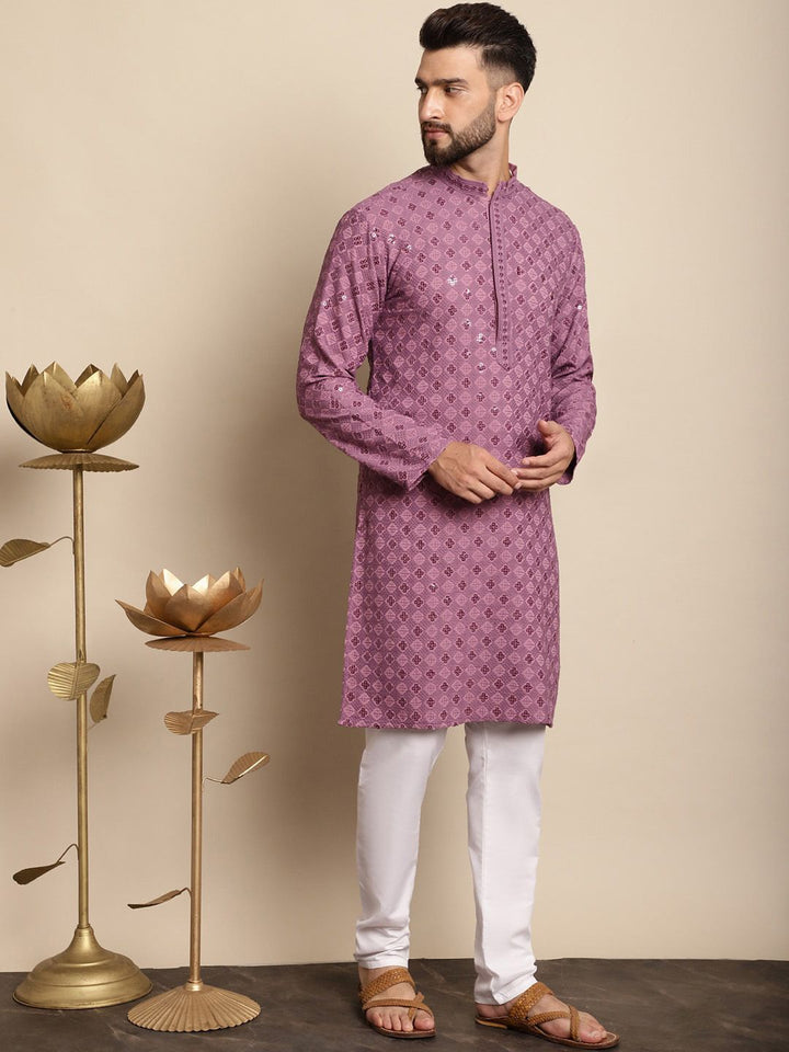 Anouk Geometric Embroidered Regular Thread Work Pure Cotton Kurta with Churidar