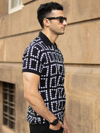 Powerlook SS25 Geometric Knit Polo Collar Pure Cotton T-Shirt