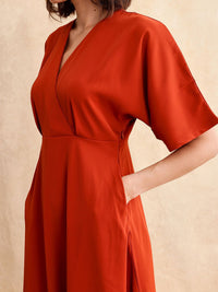 RAREISM Women V-Neck Fit & Flare Cotton Midi Dress