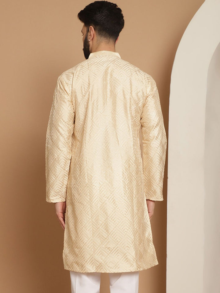 Anouk Men Beige Thread Work Kurta