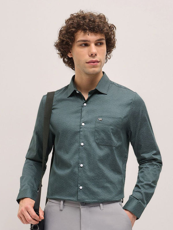 THE BEAR HOUSE Men Spread Collar Geometric Printed Cotton Tailored Fit Formal Shirt