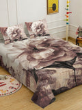 KLOTTHE Brown Floral Printed 400 TC King Superfine Bedsheets
