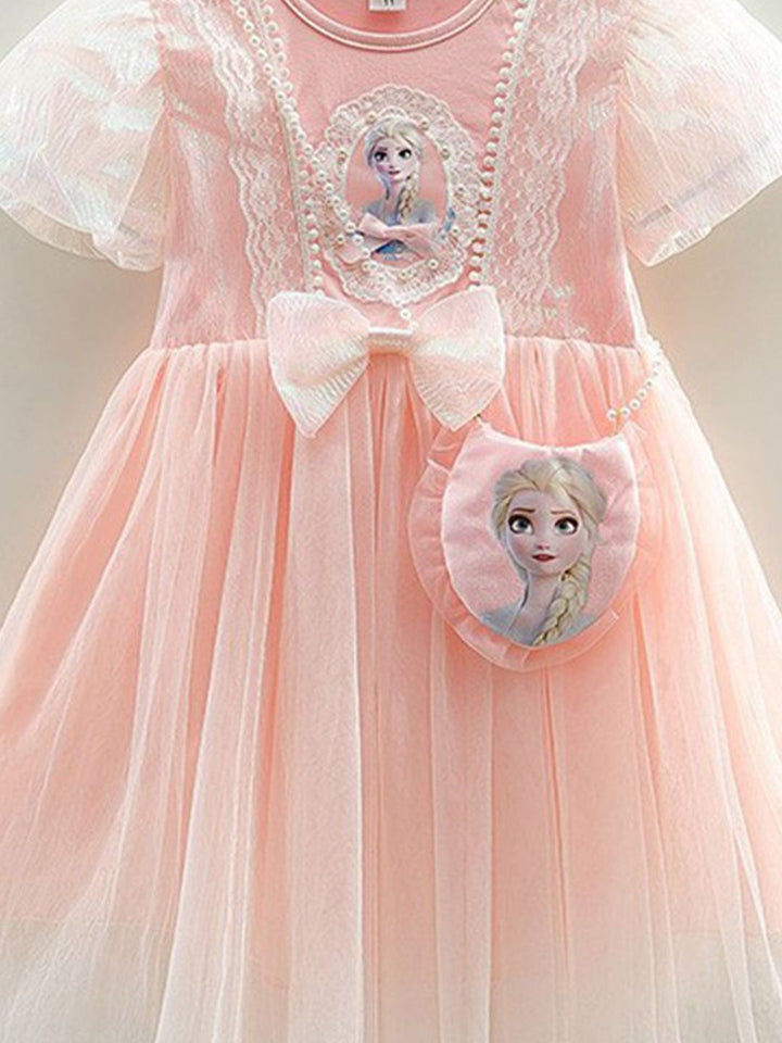 YK Girls Self Design Round Neck Fit and Flare Dress