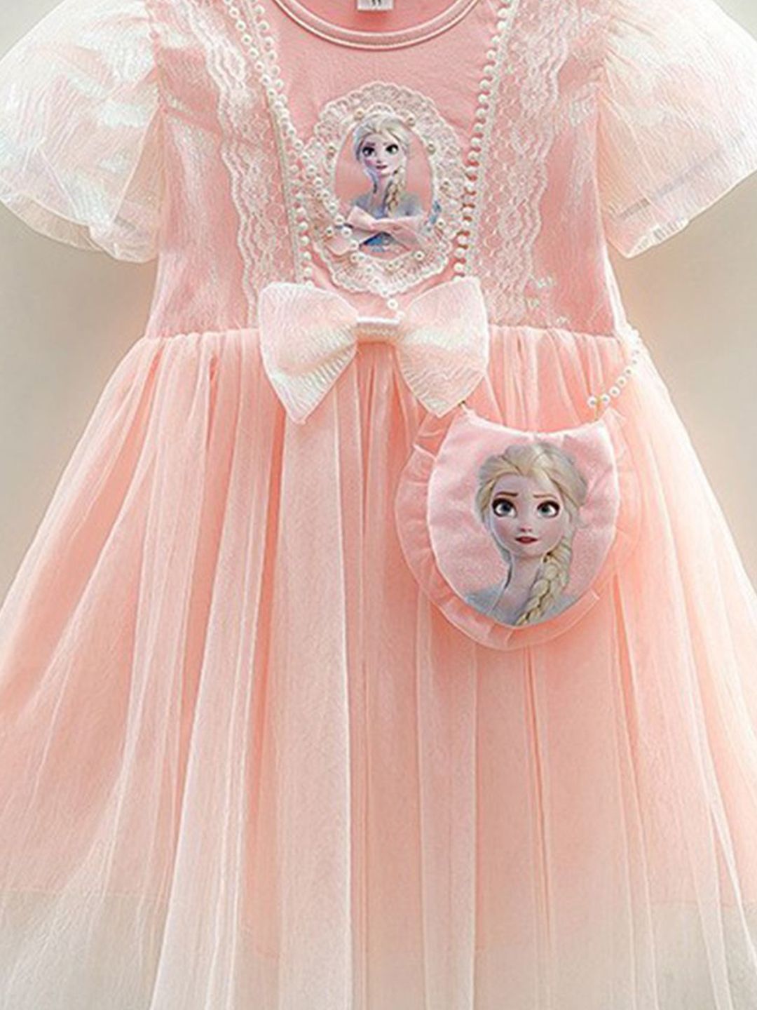 YK Girls Self Design Round Neck Fit and Flare Dress