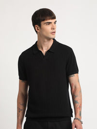 THE BEAR HOUSE Self Design Regular Fit Polo Collar Cotton T-shirt